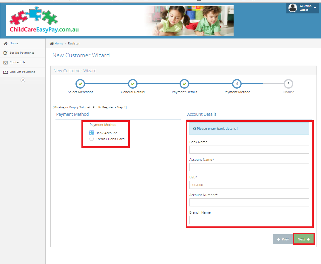 CEP Payment Method - Bank Account