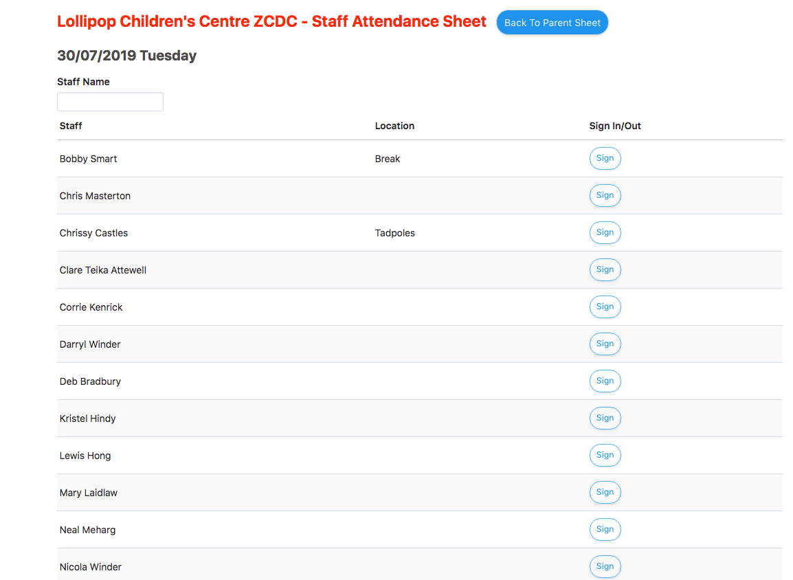 Staff Sheet Locations